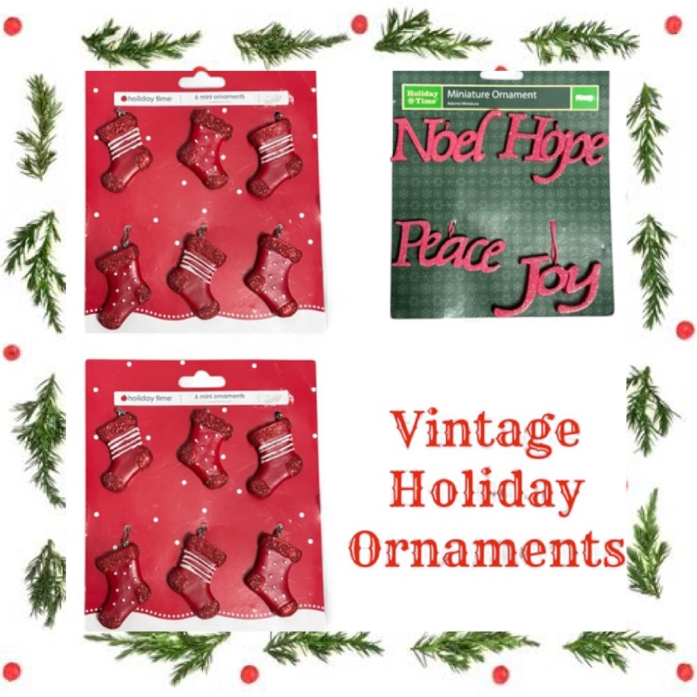 Vintage Holiday Ornaments Set Christmas Ornaments Décor Red Green